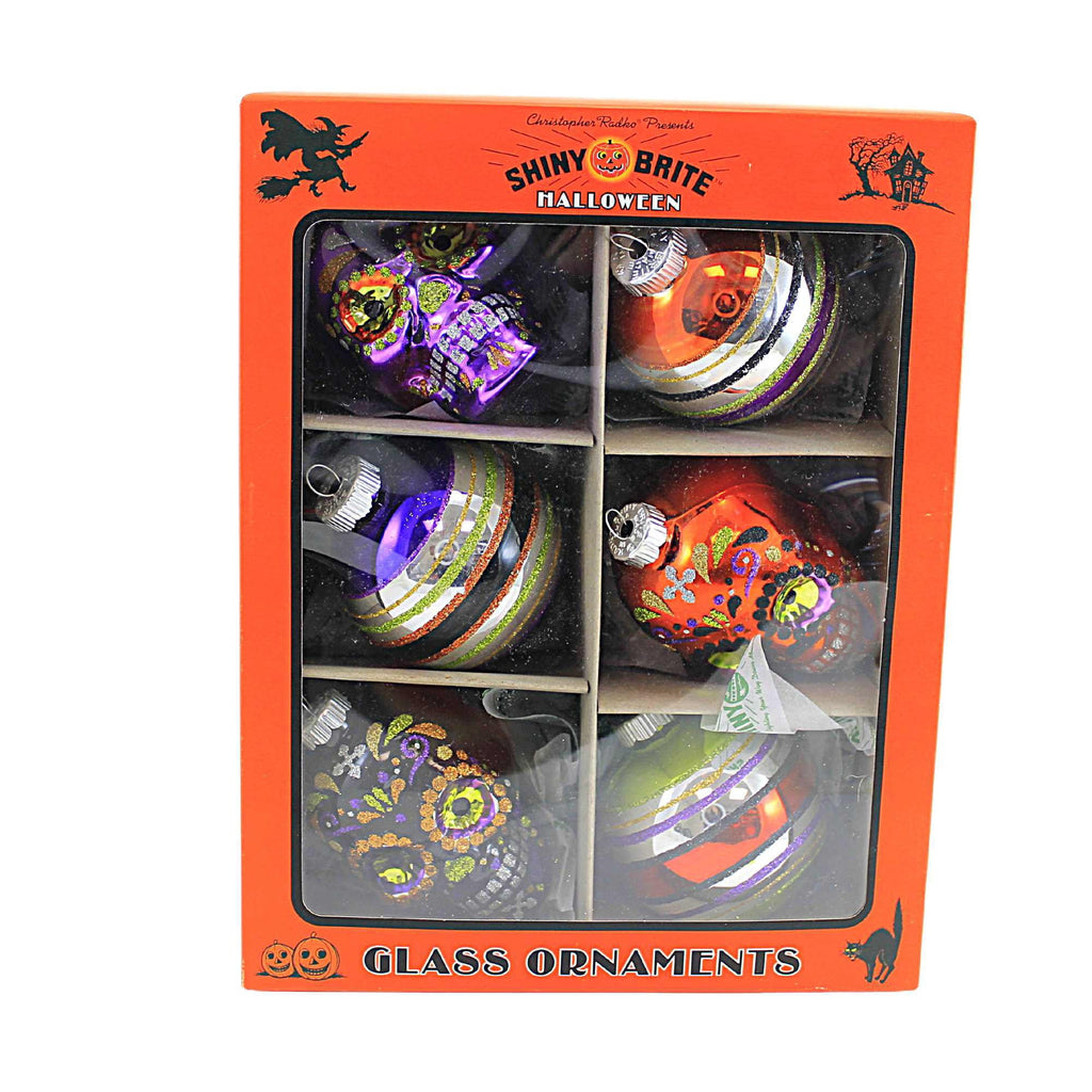 Haunt & Co Shiny Brite 3.25" Decorated Rounds & Skulls Ornament Halloween Skulls 4028052