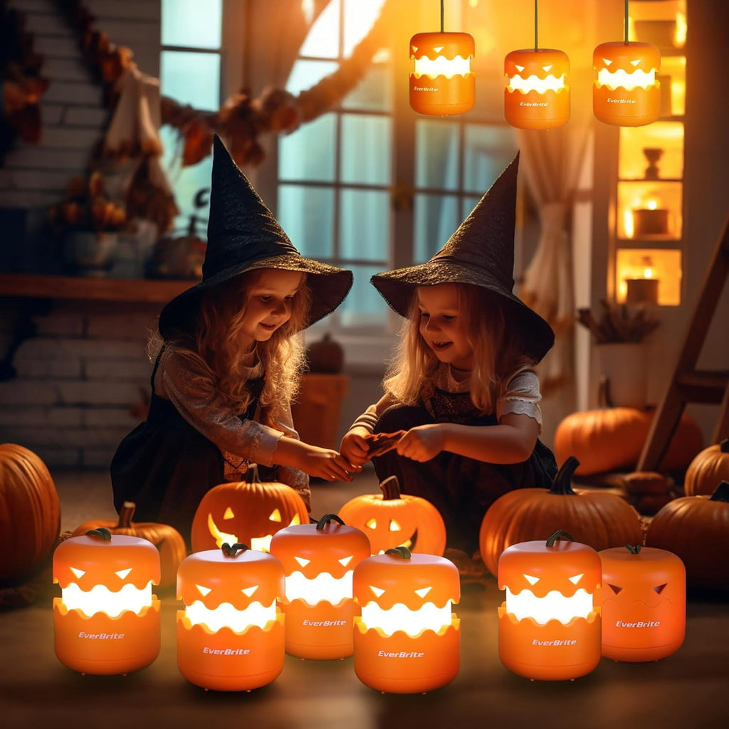 Haunt & Co EverBrite 3-Pack Halloween Pumpkin Lantern, Collapsible Jack O Lantern Pumpkins with Lanyard, Halloween Party Favors, Light up Pumpkin Outdoor