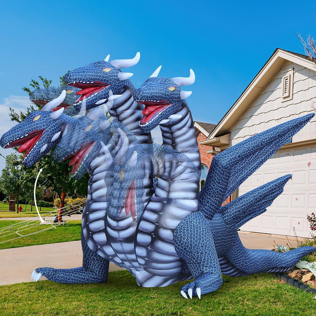 Haunt & Co COMIN 15.6 FT Long Animated Halloween Inflatables Outdoor Decorations Black Hydra Dragon - Giant Decoration Built-in LED Lights