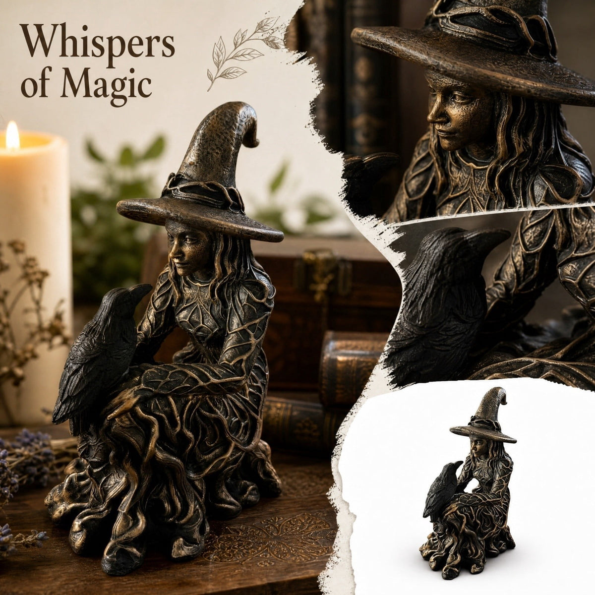 Haunt & Co Halloween Witch Statue, 7.87" Gothic Halloween Resin Figurine Retro Magician Decor Dark Fantasy Ornament Halloween Festival Collectible