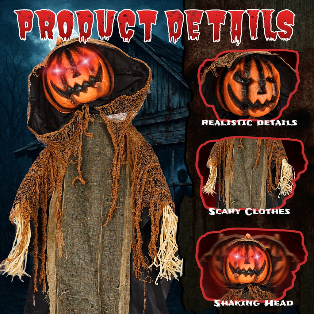 Haunt & Co 6ft Pumpkin Man Animated Animatronic Decoration Creepy Halloween w/ Classic Cape Creepy Cloaked Jack-o'-Lantern