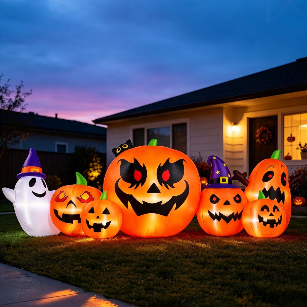 Haunt & Co 7.9FT Halloween Inflatable Pumpkin Ghost with Lights, Halloween Blow Ups Outdoor Decoration for Home Party