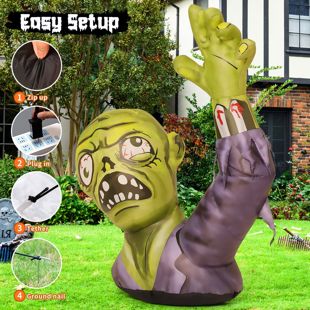 Haunt & Co Halloween Inflatable 5 FT Zombie Inflatable Shaking Hands, Zombie Inflatable Scary Halloween Blow Ups with LED Lights, Halloween Inflatables Clearance for Holiday/Party