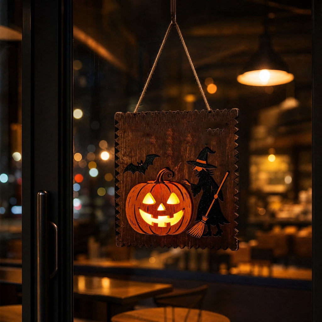 Haunt & Co FantasyFrolic Summerween Halloween Resin Pumpkin Hanging Ornament 3D Glowing Witch Bat Wall Decor Festive Home Party Atmosphere B