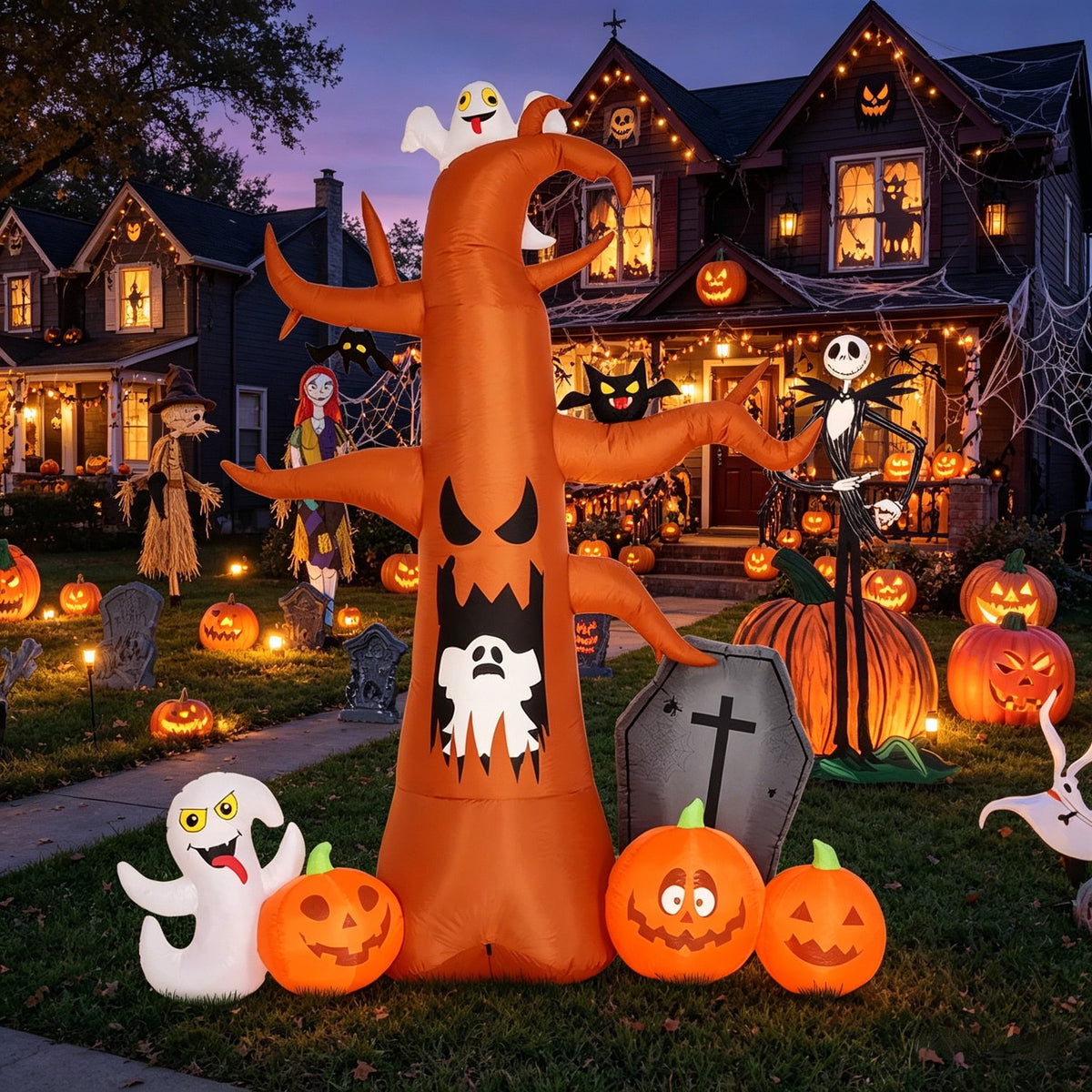 Haunt & Co Coolmade 8 ft Halloween Inflatable Outdoor Dead Tree with Ghosts Pumpkins Tombstone Bat, Halloween Blow Up Yard Decorations Clearance with Build-in LED Lights for Holiday Party Lawn Yard Garden