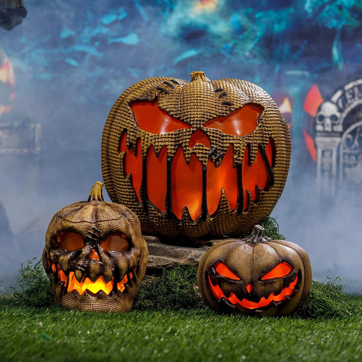 Haunt & Co 10" Animated Flaming Burlap Pumpkin