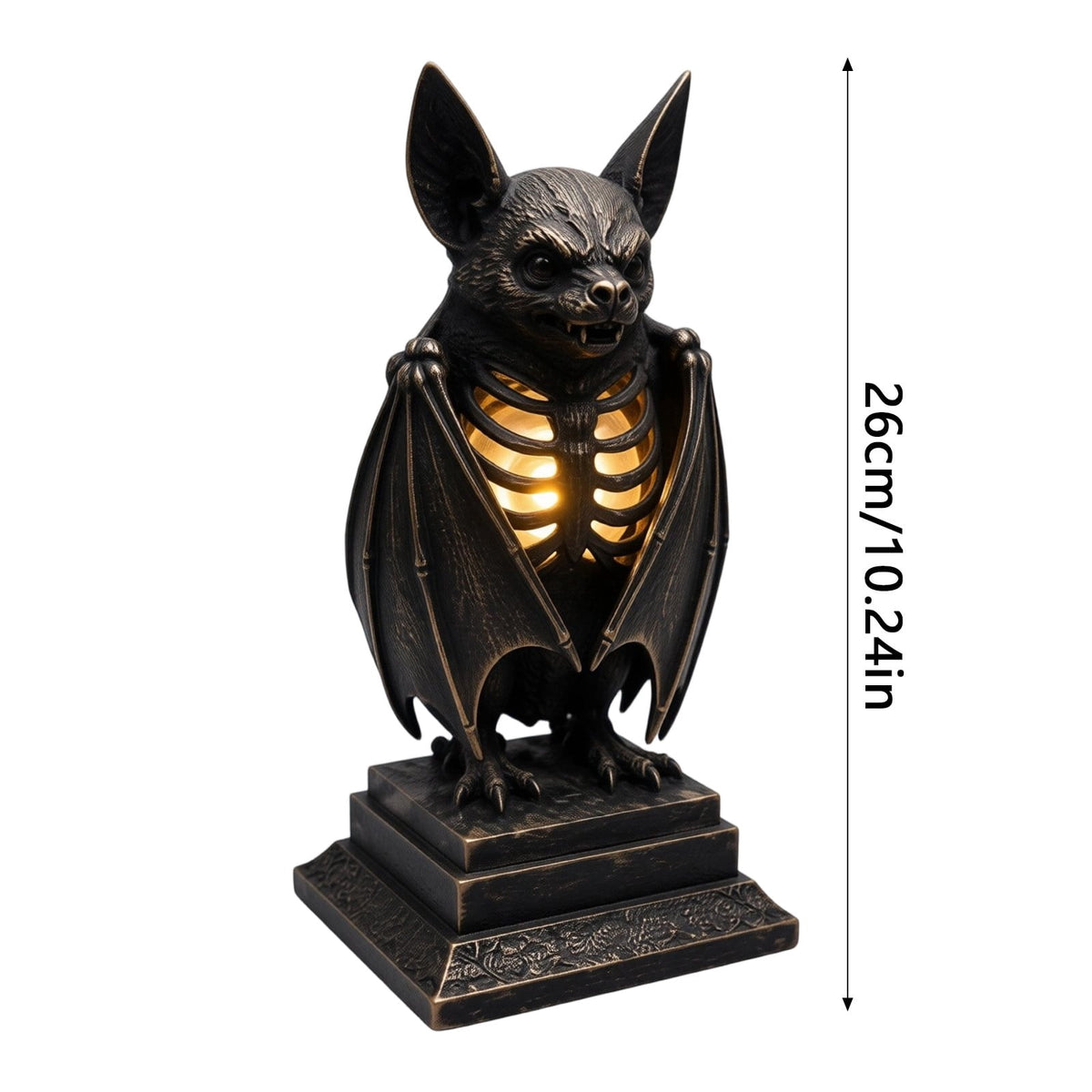 Haunt & Co Gothic Bat Skeleton Ambient Lamp, Resin LED Skull Night Light Vintage Decor, Bedside Accent Gift Haunted House Ornament, Halloween Figurine for Home Display,10.2 Inch