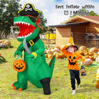 Haunt & Co 7FT Outdoor Halloween Dinosaur Inflatable, Halloween Inflatables Blow up Dinosaur, Green Pirate Dino Dinosaur Halloween Inflatable for Holiday/Party