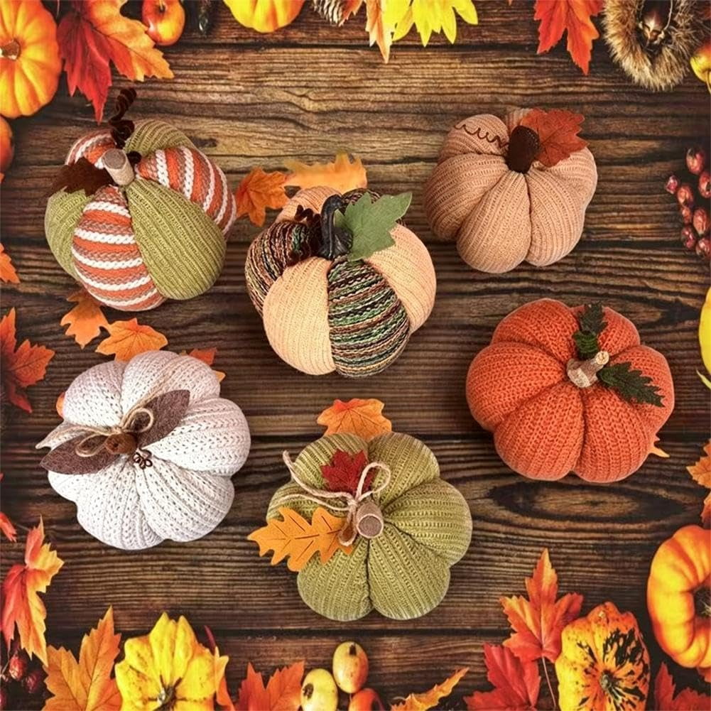 Haunt & Co Knitted Pumpkin Decor, Fall Harvest Crochet Pumpkins, Cute Knit Pumpkin Ornaments for Halloween Thanksgiving Home Decor, Fall Room Mantel Table Decoration (RL)