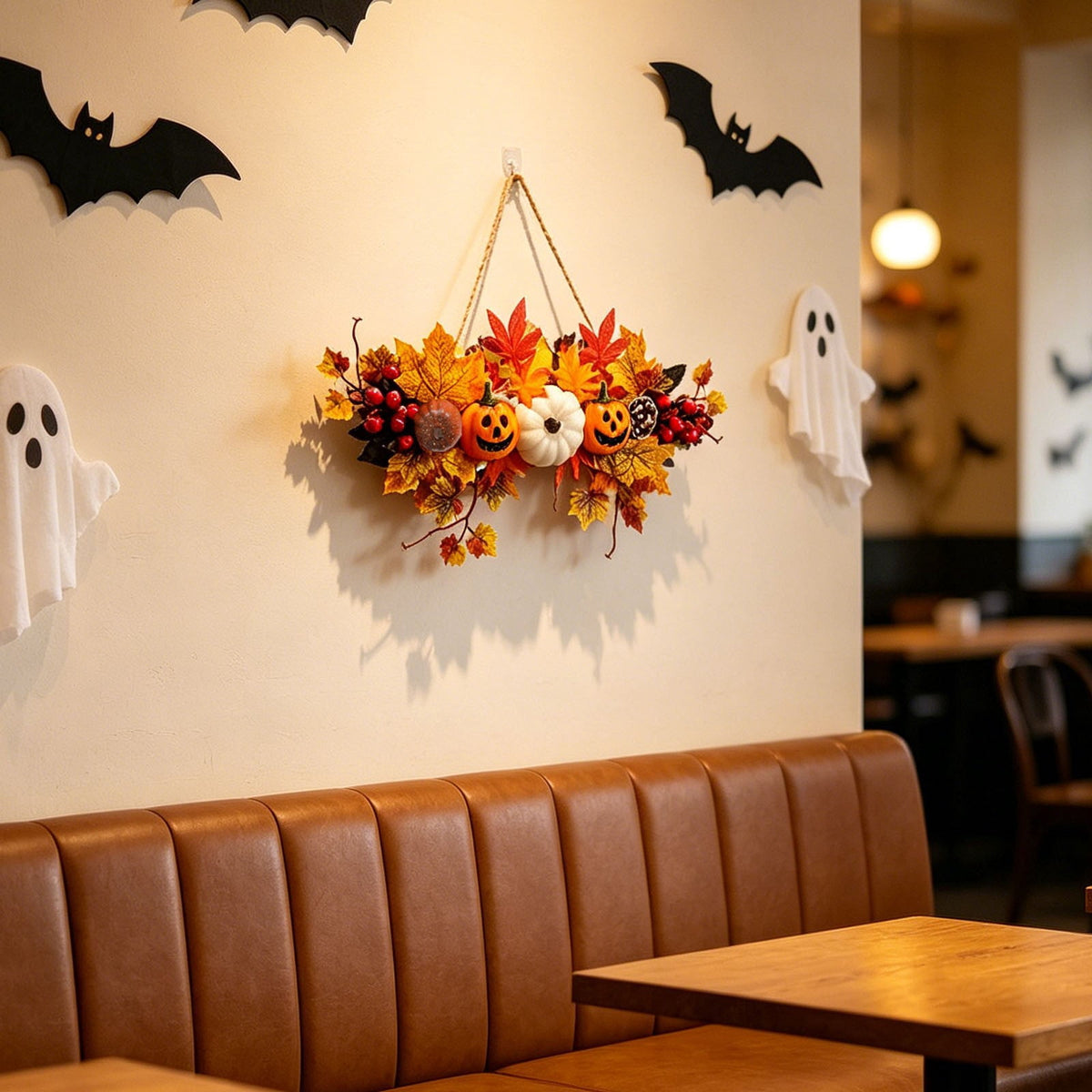 Haunt & Co Gaecuw Halloween Pumpkin Maple Leaf Hanging Decor Fall Festival Wall Ornament for Front Door Party Indoor Supplies