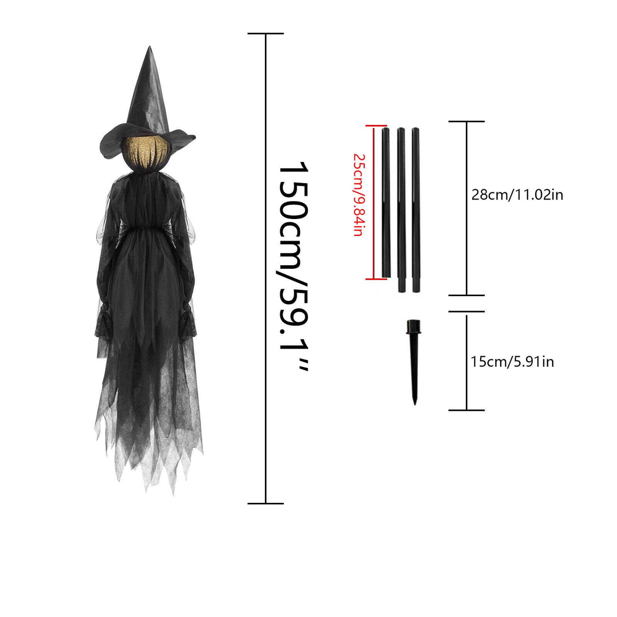Haunt & Co TOPRenddon Life-Size Glowing Witch Decor - 3-Pack 59" Halloween Yard Figures with Color-Changing LED Faces & Rainproof Fabric
