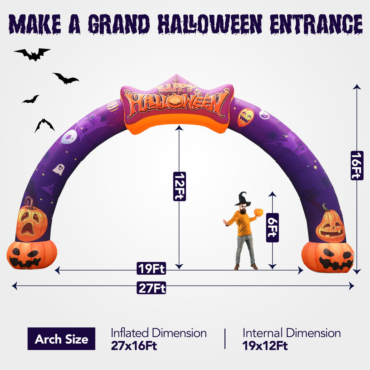 Haunt & Co Wellcomer 27ft Halloween Giant Inflatable Pumpkin Arch with Built-in Blower - Halloween Outdoor Decor