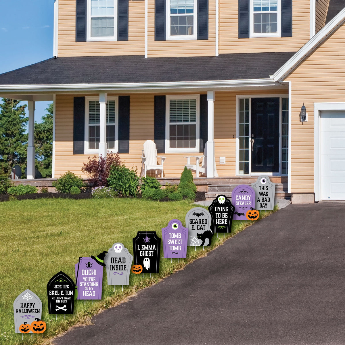 Haunt & Co Big Dot of Happiness Cute and Colorful Tombstones - Lawn Decorations - Outdoor Kids Halloween Party Yard Decorations - 10 Piece
