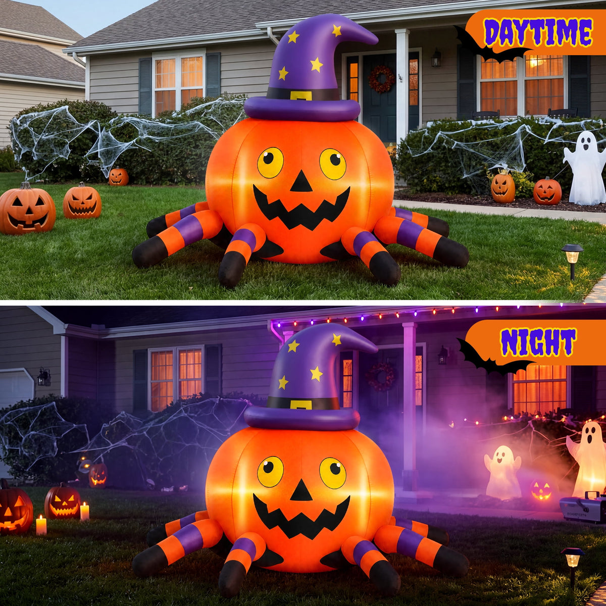 Haunt & Co 6.2FT Halloween Inflatable Decorations Pumpkin Spider with LED Lights, Halloween Blow Ups