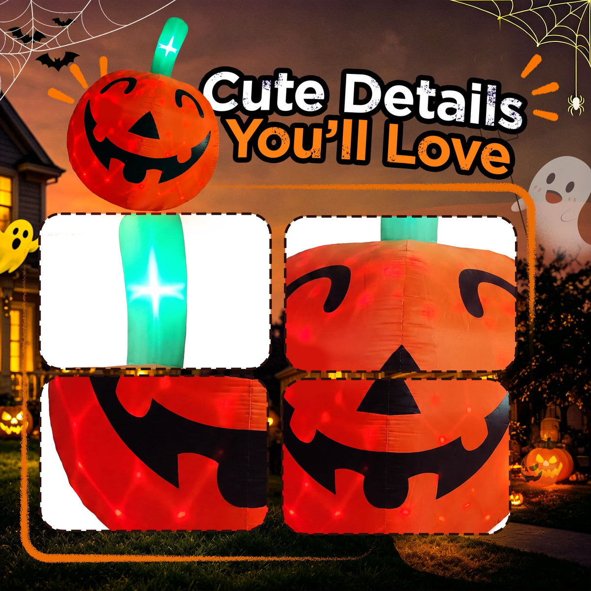 Haunt & Co 10ft Halloween Inflatable Pumpkin Decoration with Built-in LED Lights