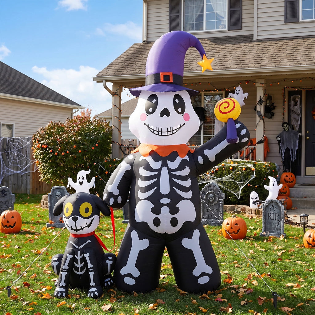 Haunt & Co Halloween Inflatables Decorations Skeleton and Dog, Halloween Blow ups Yard Decorations Outdoor