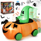Haunt & Co (2 pack) 2.6ft Halloween Inflatable with Music and Lights,Remote Control Pumpkin Ghost Car,Blow ups Rc Car,Indoor Outdoor,Orange Green