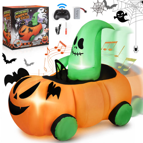 Haunt & Co (2 pack) 2.6ft Halloween Inflatable with Music and Lights,Remote Control Pumpkin Ghost Car,Blow ups Rc Car,Indoor Outdoor,Orange Green