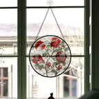 Haunt & Co Neighbor Christmas Gift - Valentine Rose Halloween Christmas Stained Glass Hanging Ornament - Red & Green Holiday Tree Decor, Gift for Friends, Family, Mom & Dad