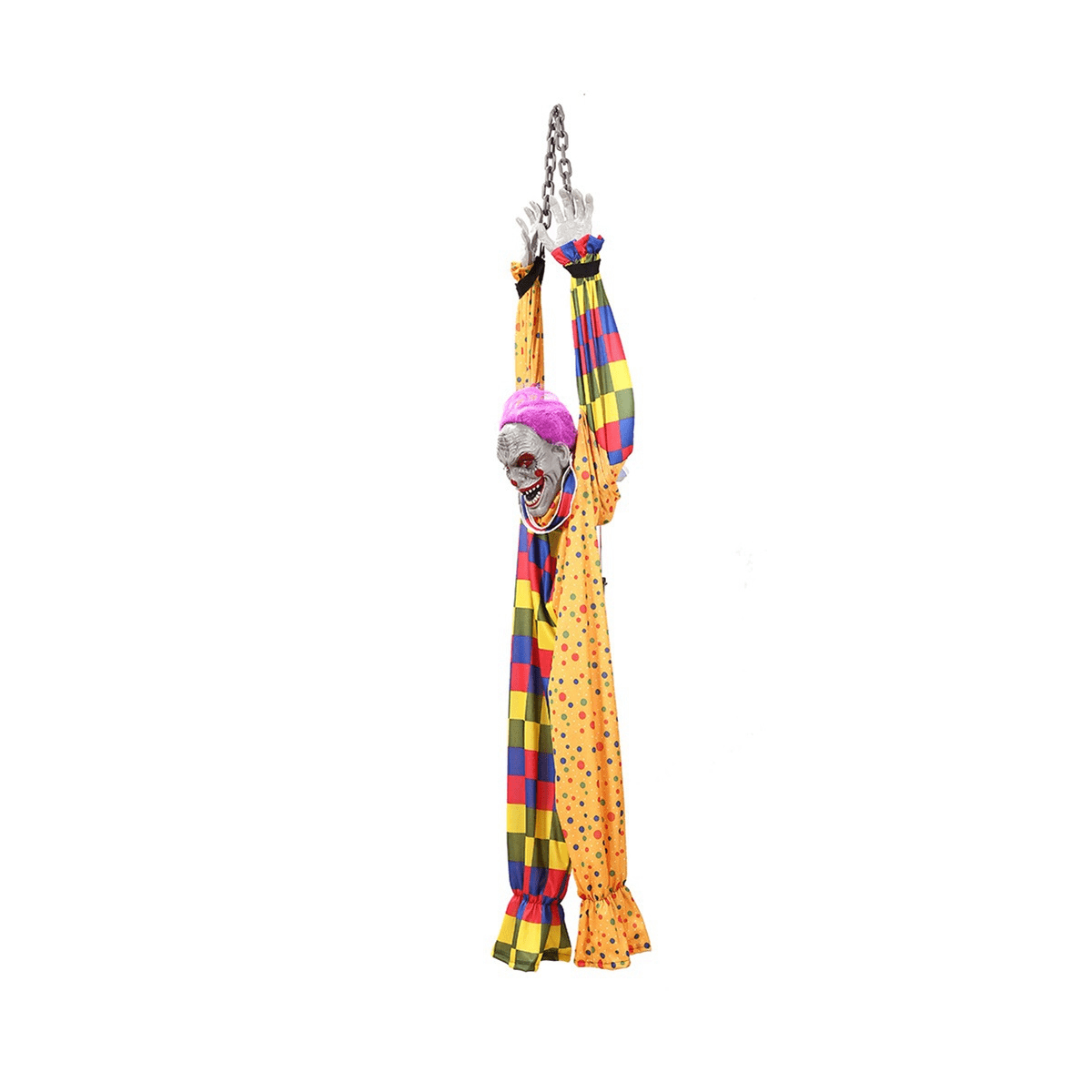 Haunt & Co 5.6 Ft Halloween Hanging Animated Talking & Shaking Scary Clown with Chain, Touch Activated for Decor