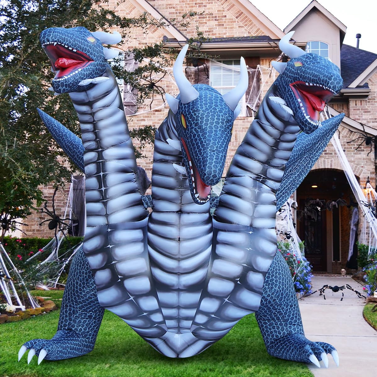 Haunt & Co COMIN 15.6 FT Long Animated Halloween Inflatables Outdoor Decorations Black Hydra Dragon - Giant Decoration Built-in LED Lights