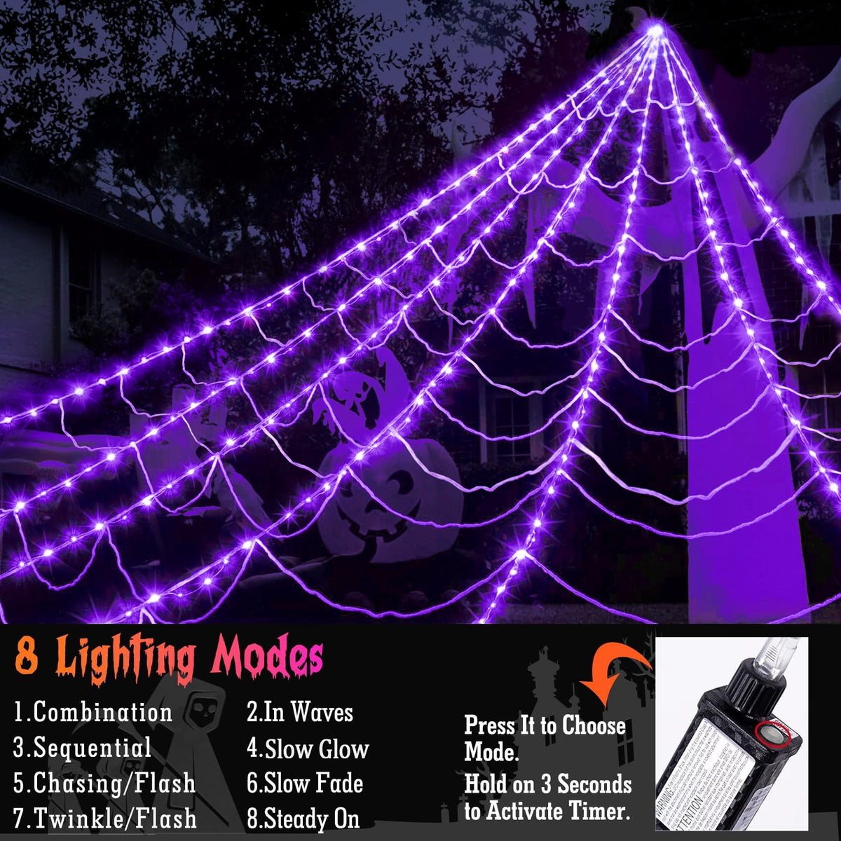 Haunt & Co Scidweet Outdoor, 350 LED Halloween Spider Web Lights with 79" Giant Spider for Home Garden Yard Decor