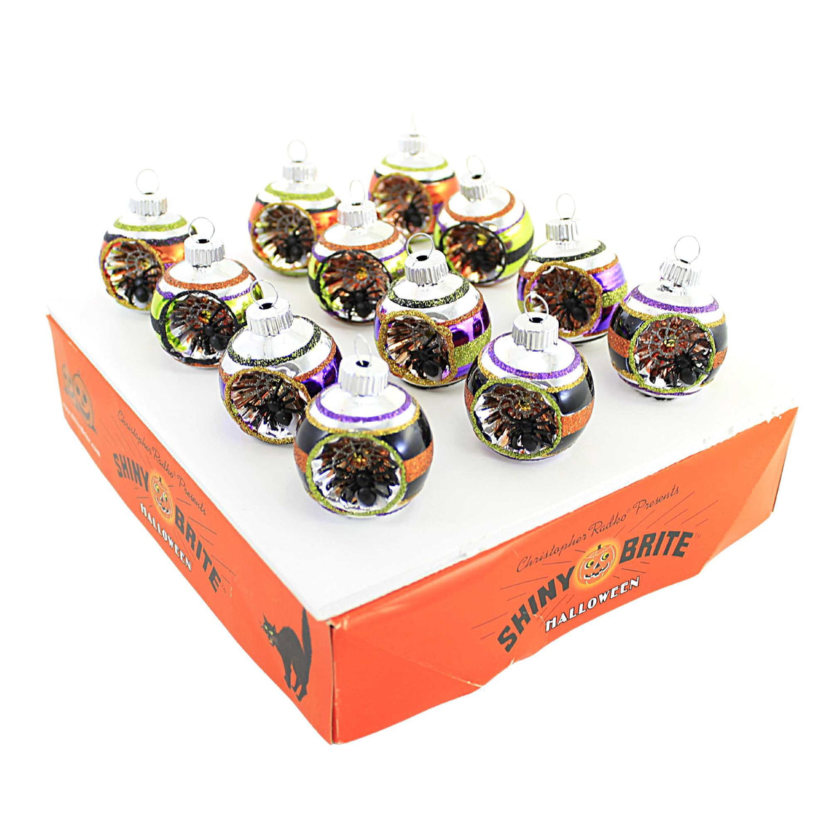 Haunt & Co Shiny Brite Rounds With Spider Reflectors Ornament Halloween Striped 4028050