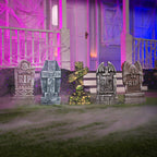 Haunt & Co 17" Halloween 5 Pack Tombstone Decorations, Foam RIP Graveyard Signs Cemetery Headstones Scary Outdoor Indoor with 12 Metal Stakes for Easy Set Up, Waterproof