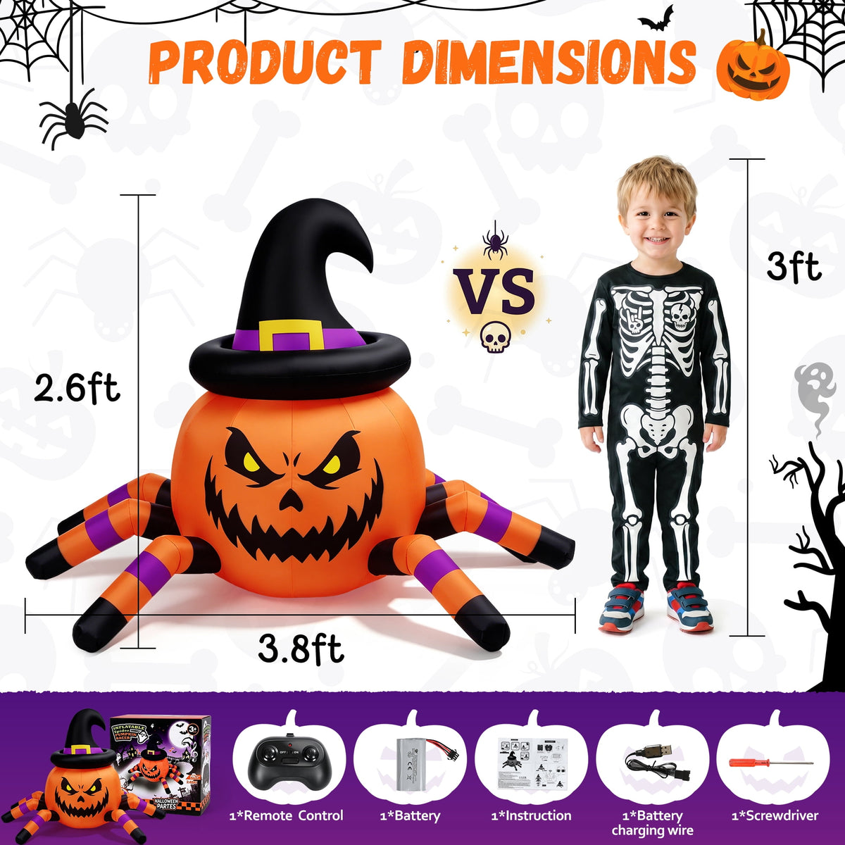 Haunt & Co (2 pack) 2.6ft Remote Control Halloween Inflatable with Music Lights,Pumpkin Spider Car Blow ups Rc Car,Indoor Outdoor Decorations