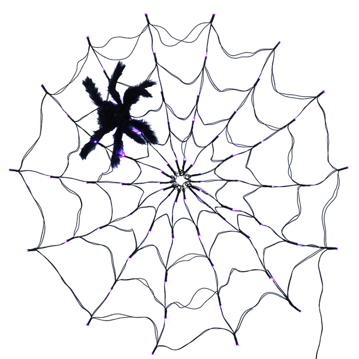 Haunt & Co Halloween Spider Web Light LED and a 5in Spider, 3.28ft Spider Web Light Decorations 70 LED Lighted, Indoor Outdoor House Yard Garden Scary Halloween Window Light, Battery Operated, Purple