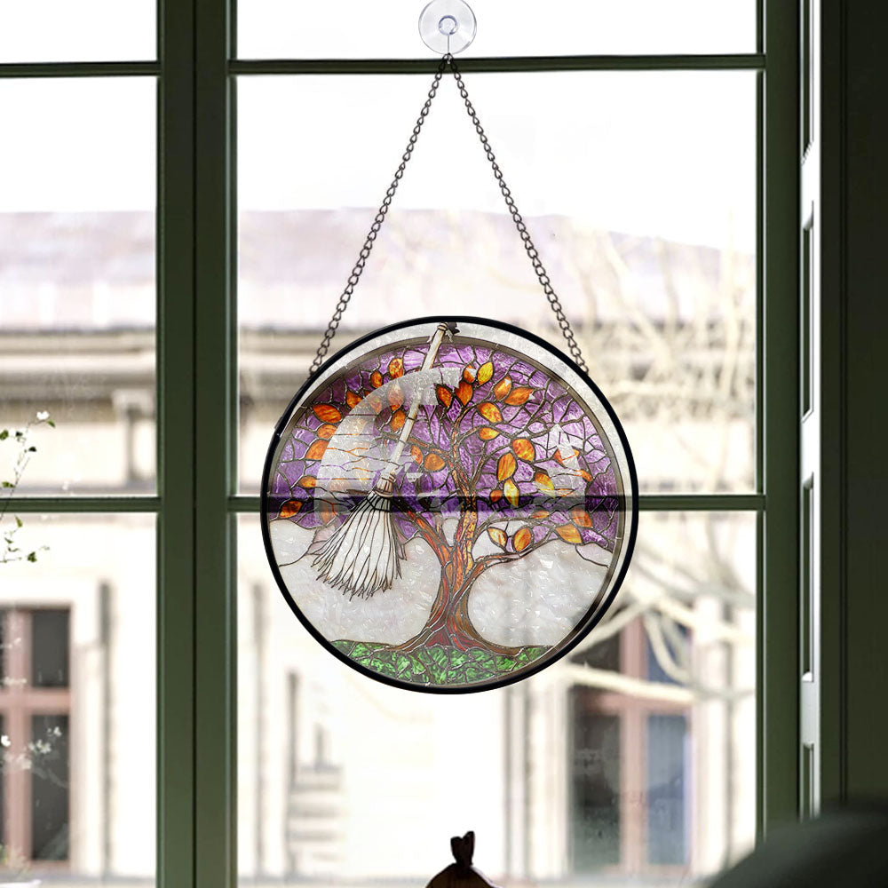 Haunt & Co Eco Friendly Christmas Gift - Halloween Witch Magic Spooky Purples Christmas Stained Glass Hanging Ornament - Snowflake-Inspired Holiday Tree Decoration, Gift for Family & Friends, 2025 Edition