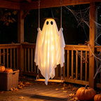 Haunt & Co Qwtwty Halloween Hanging Swinging Ghost Decor, Large Flying Ghost Halloween Ornaments with Witch Hat for Front Yard Patio Lawn Garden Party Decor