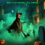 Haunt & Co Halloween LED Light-Up Flying Witch on Broomstick, Realistic Sound & Motion, Scary Animated Decoration with Kicking Legs