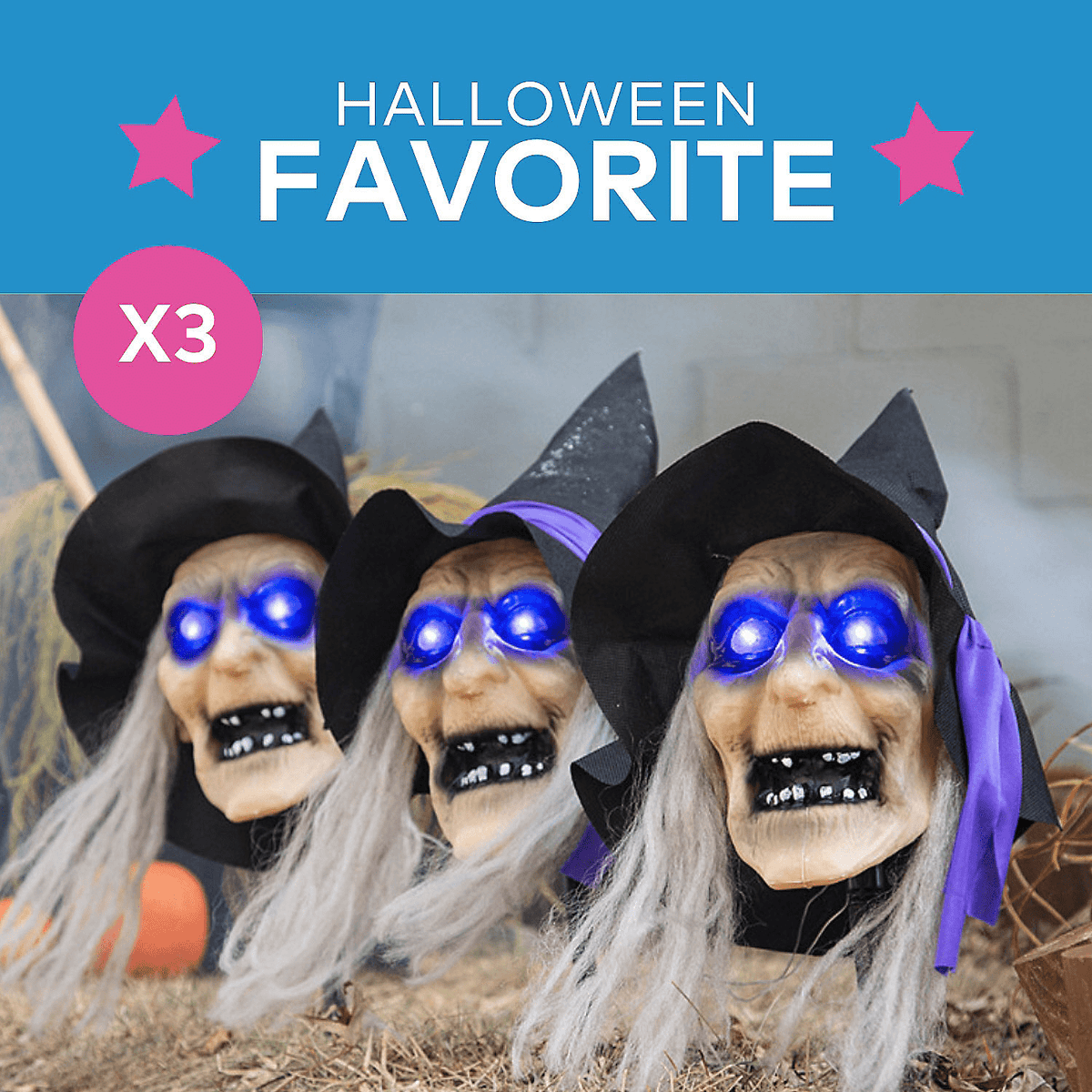 Haunt & Co Light-Up Witch Head Yard Stake - 3 Pieces