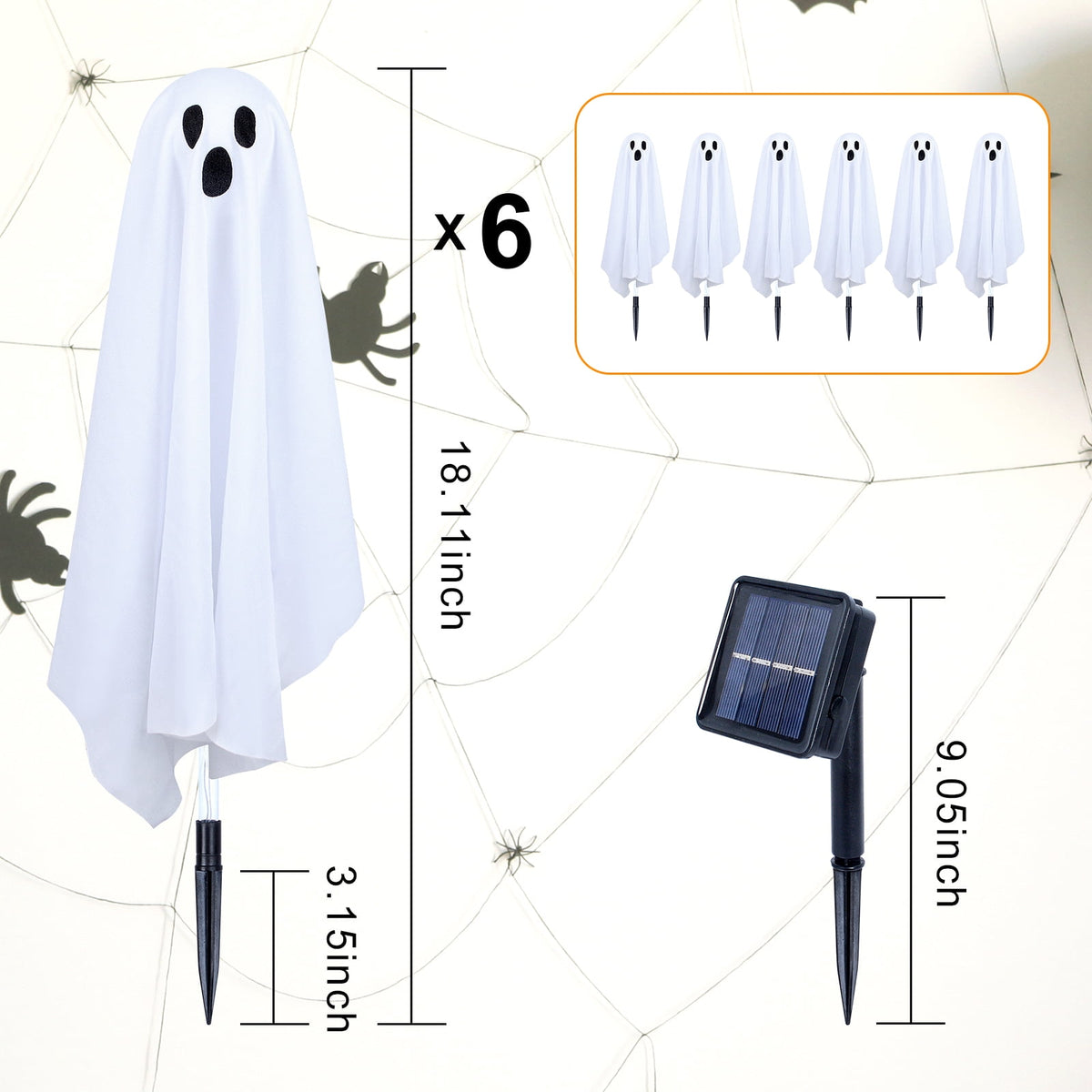 Haunt & Co Outdoor, 6 pack Light up Spooky Ghosts with 8 Modes LED Light - Scary Standing Ghosts Decor for Front Door Porch Yard Home Party