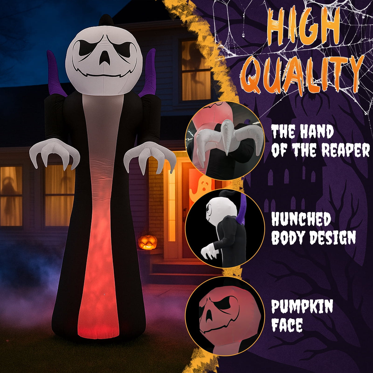 Haunt & Co 12 FT Halloween Inflatables Ghost Outdoor w/ Pumpkins Head