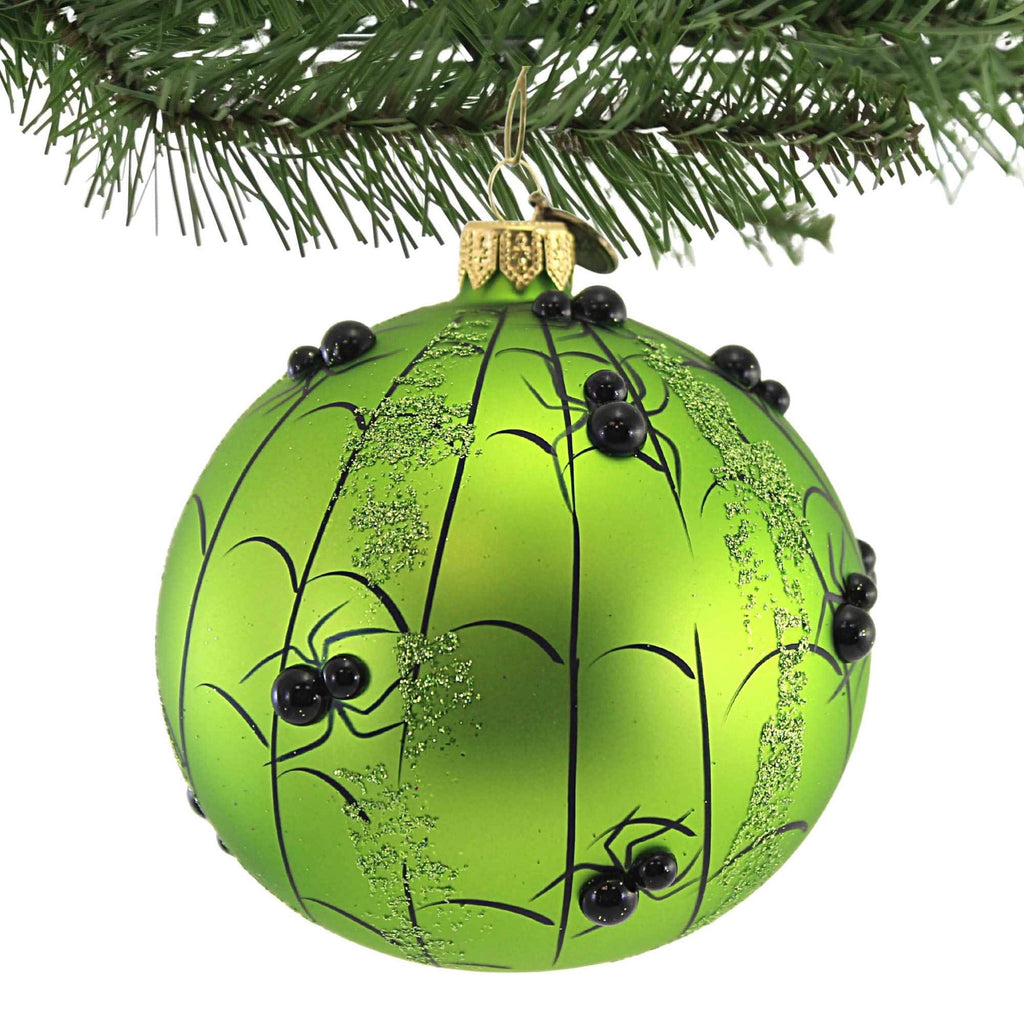 Haunt & Co Pumpkin With Spiders - 1 Glass Ornament 4.25 Inch, Glass - Halloween Ball Ornament Webs 2020231 GREEN