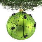 Haunt & Co Pumpkin With Spiders - 1 Glass Ornament 4.25 Inch, Glass - Halloween Ball Ornament Webs 2020231 GREEN