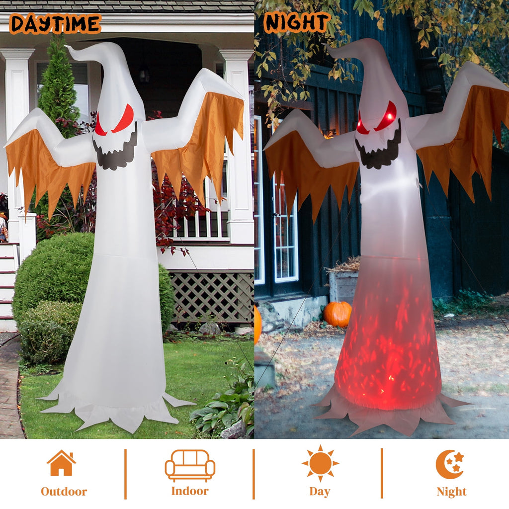 Haunt & Co 12FT Halloween Inflatables Ghost Outdoor w/ Scary Flames,4pcs LED Lights