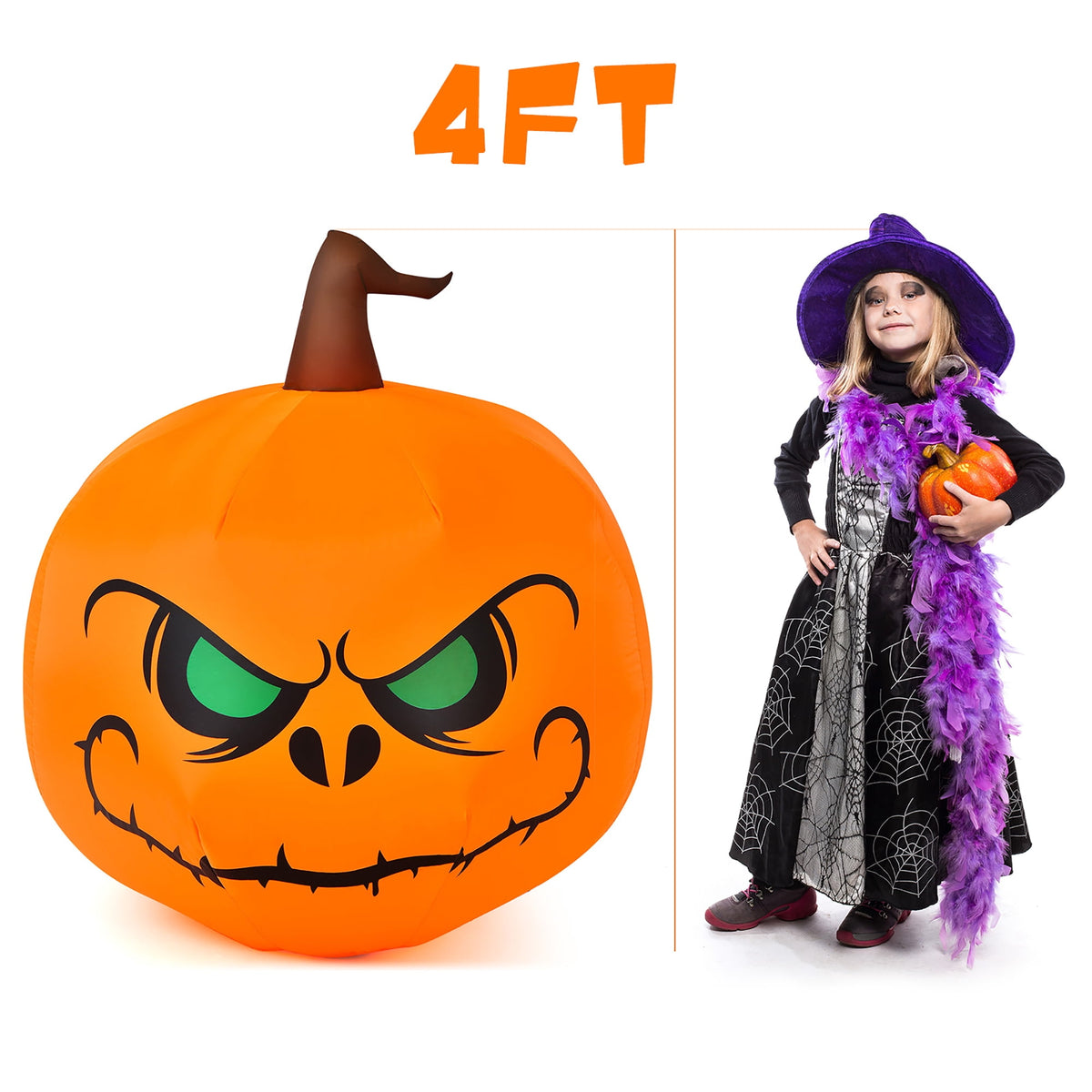 Haunt & Co Costway 4 FT Halloween Inflatable Pumpkin Large Blow up with Build-in LED Light