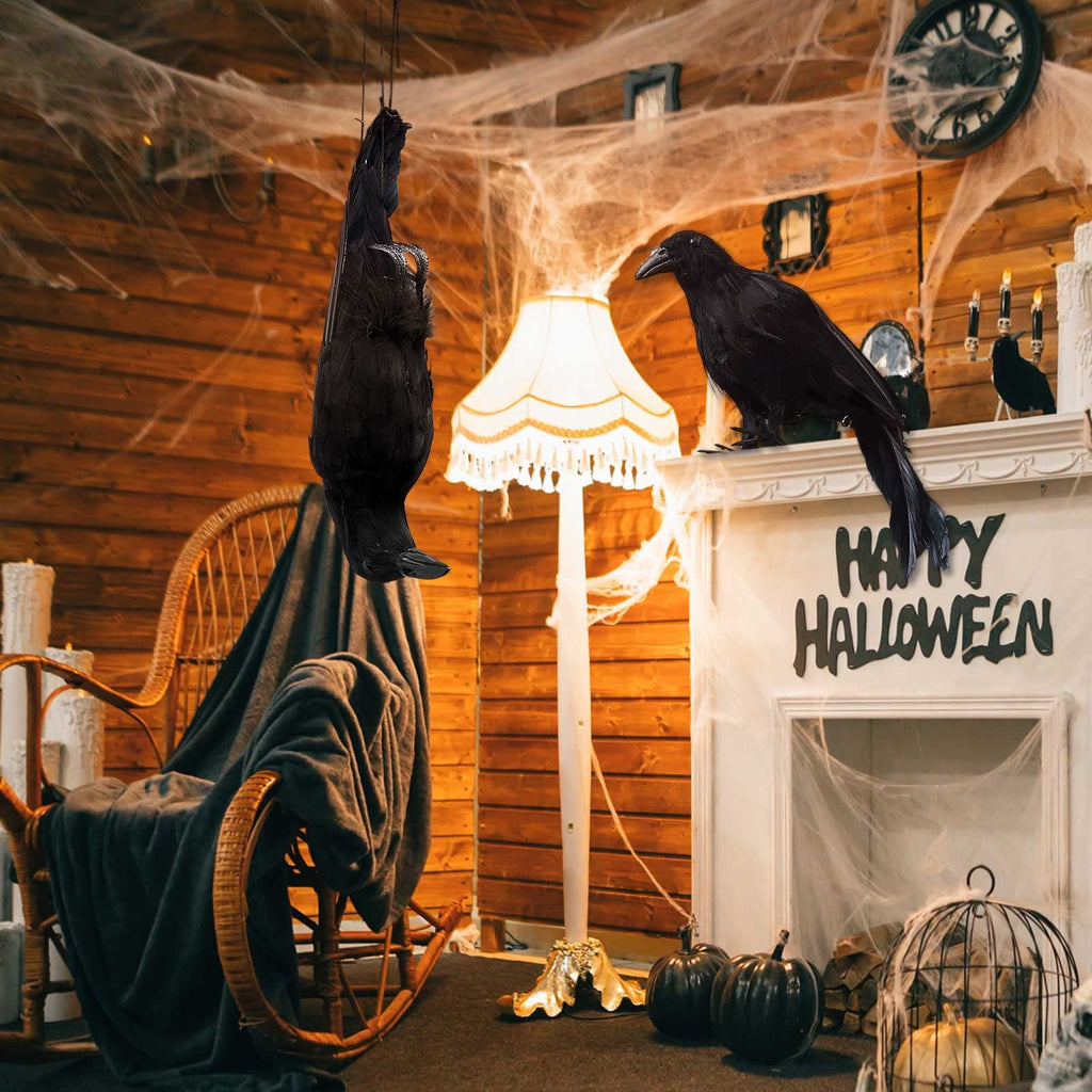 Haunt & Co Halloween Realistic Hanging Dead Crows Decoy Fake Crows for Halloween Garden Tree Porch Terrify Decorations