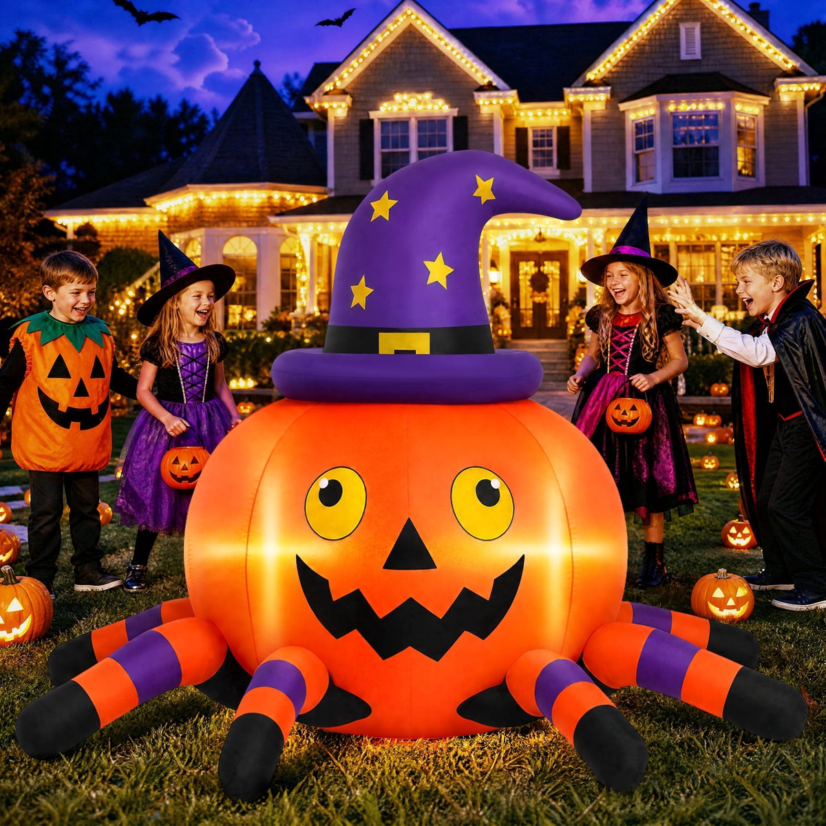 Haunt & Co 6.2FT Halloween Inflatable Decorations Pumpkin Spider with LED Lights, Halloween Blow Ups