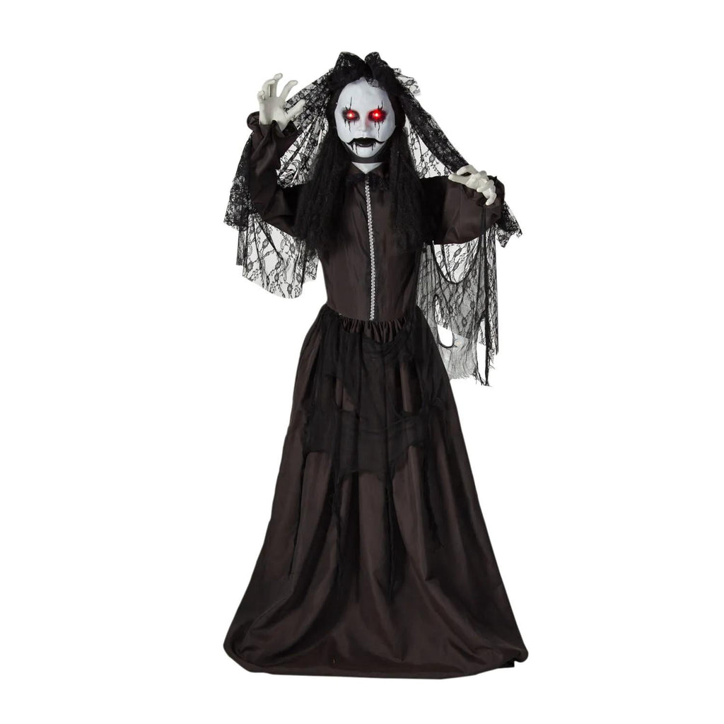 Haunt & Co 5 Ft. 6" Jaw-Dropping Scary Bride with Black Dress Standing