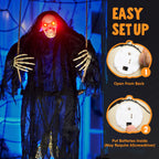 Haunt & Co 3 FT Halloween Hanging Swinging Skeleton,Light Up Creepy Grim Reaper with Black Hood Decorations for Halloween Hanging Decorations Indoor Outdoor Yard Home Decorations