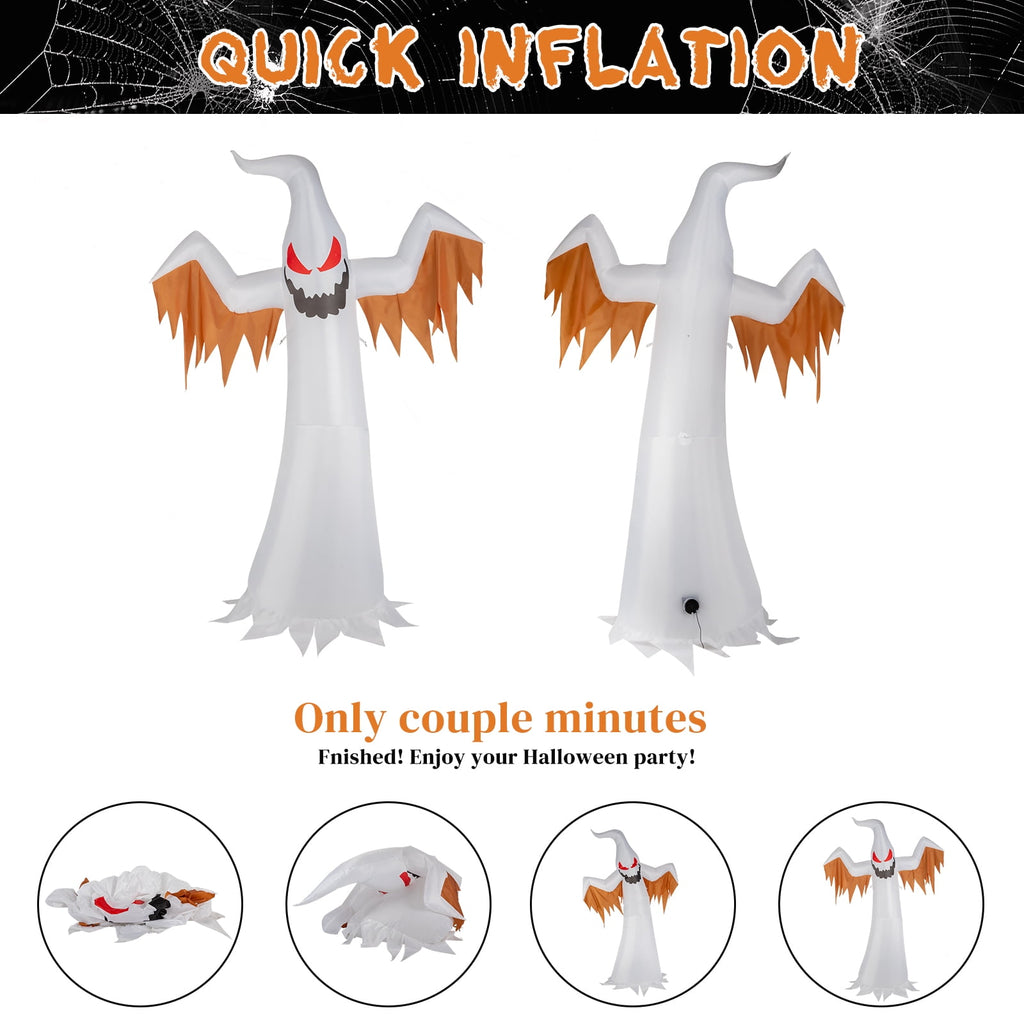 Haunt & Co 12FT Halloween Inflatables Ghost Outdoor w/ Scary Flames,4pcs LED Lights