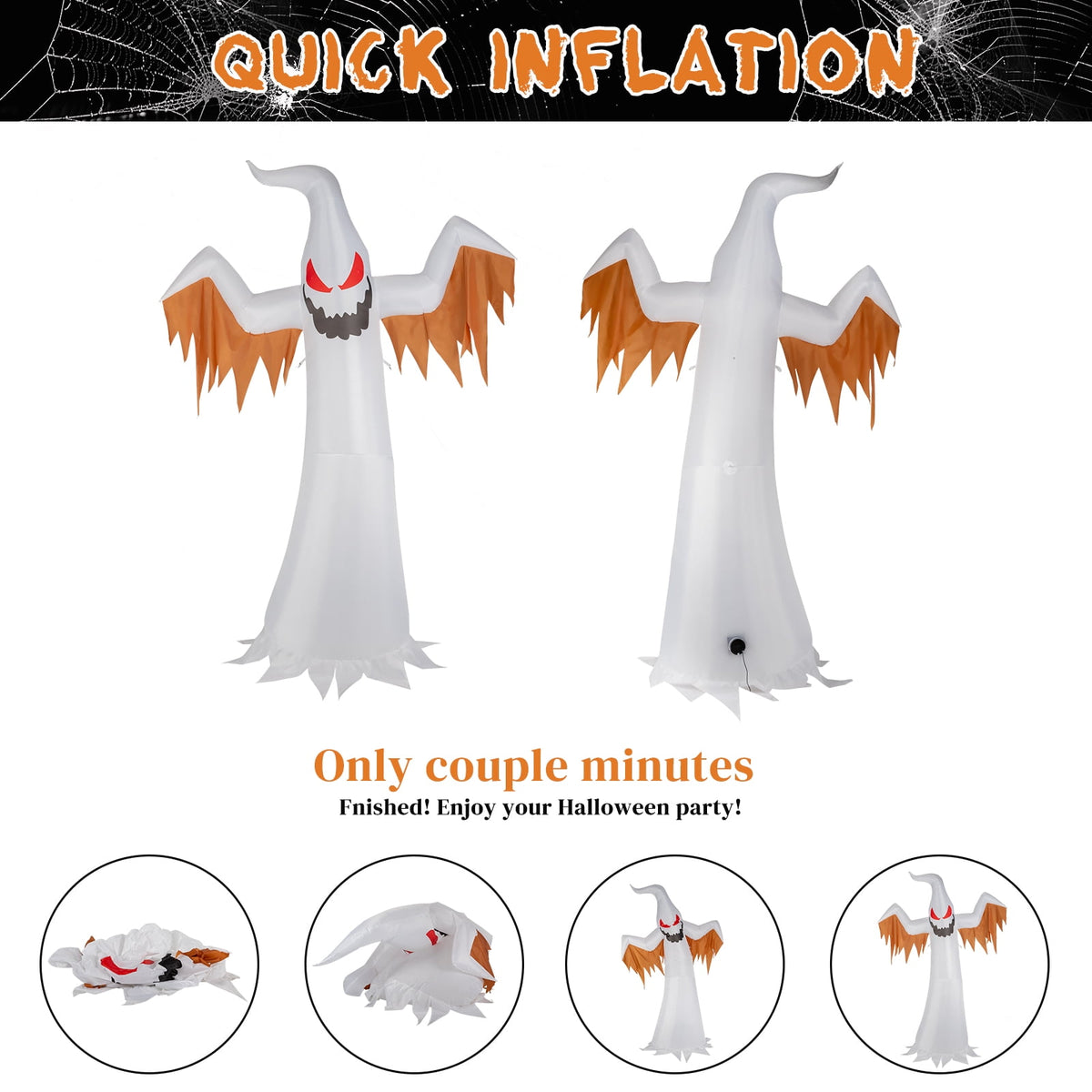 Haunt & Co 12FT Halloween Inflatables Ghost Outdoor w/ Scary Flames,4pcs LED Lights