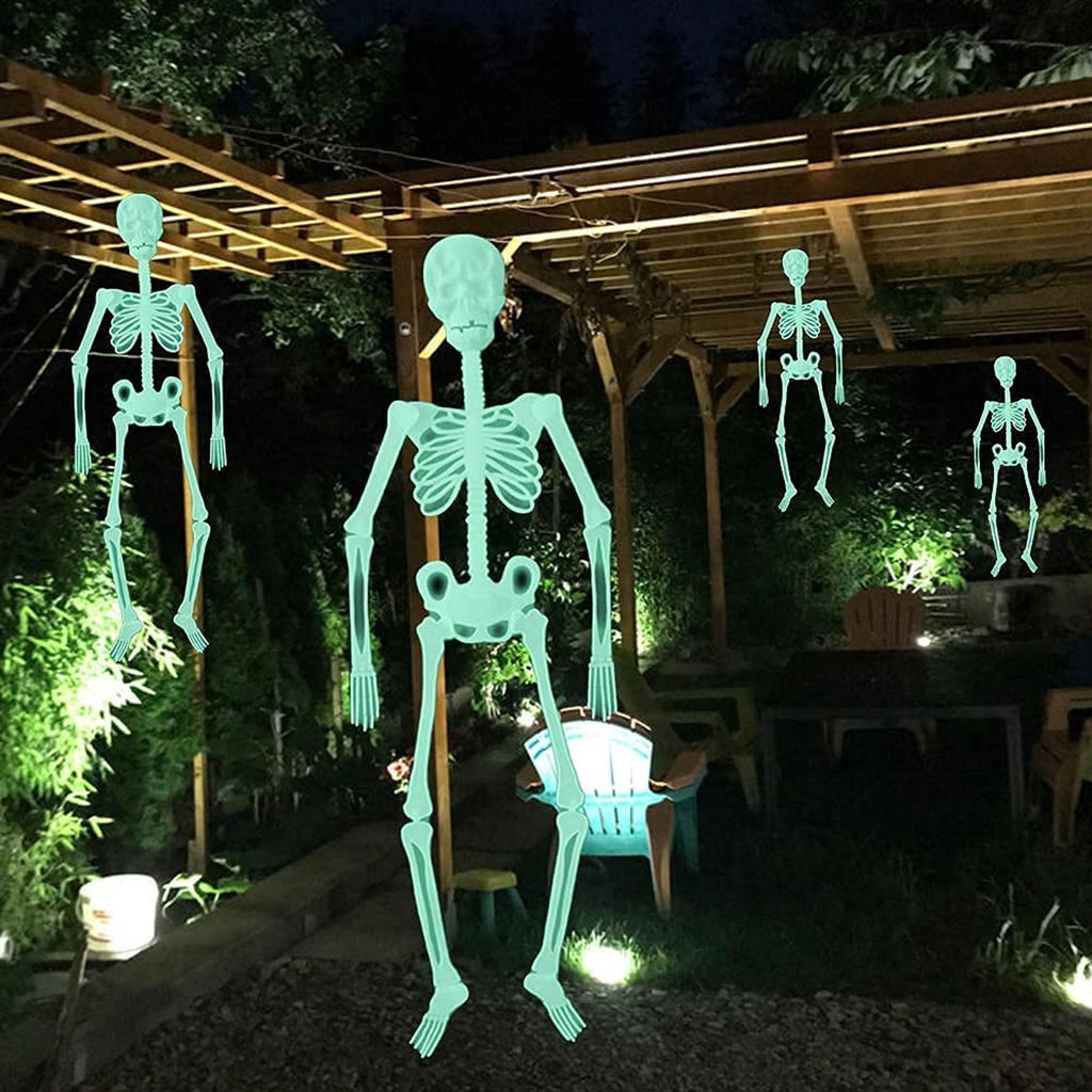 Haunt & Co Deago 4 Pack Halloween Hanging Luminous Skeleton Decorations 5 Ft Full Body Glow-in-The-Dark Poseable Skeleton for Outdoor Yard Garden Hanging Halloween Props