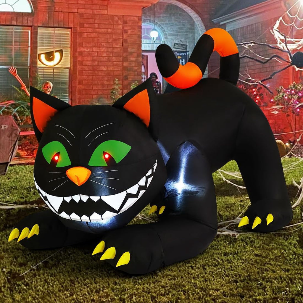 Haunt & Co COMIN 6 FT Animated Halloween Inflatables Black Cat Outdoor Decorations Blow Up Yard Large Cat with Moving Head and Built-in LEDs