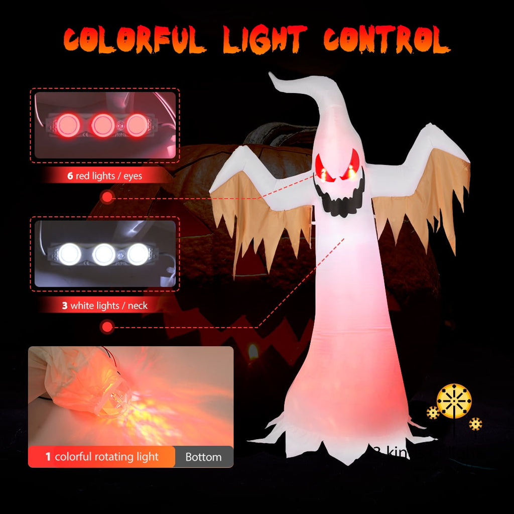 Haunt & Co VIVOHOME 8ft Height Halloween Inflatable White Ghost with Red Rotating Led Lights Blow up Outdoor Lawn Yard Decoration