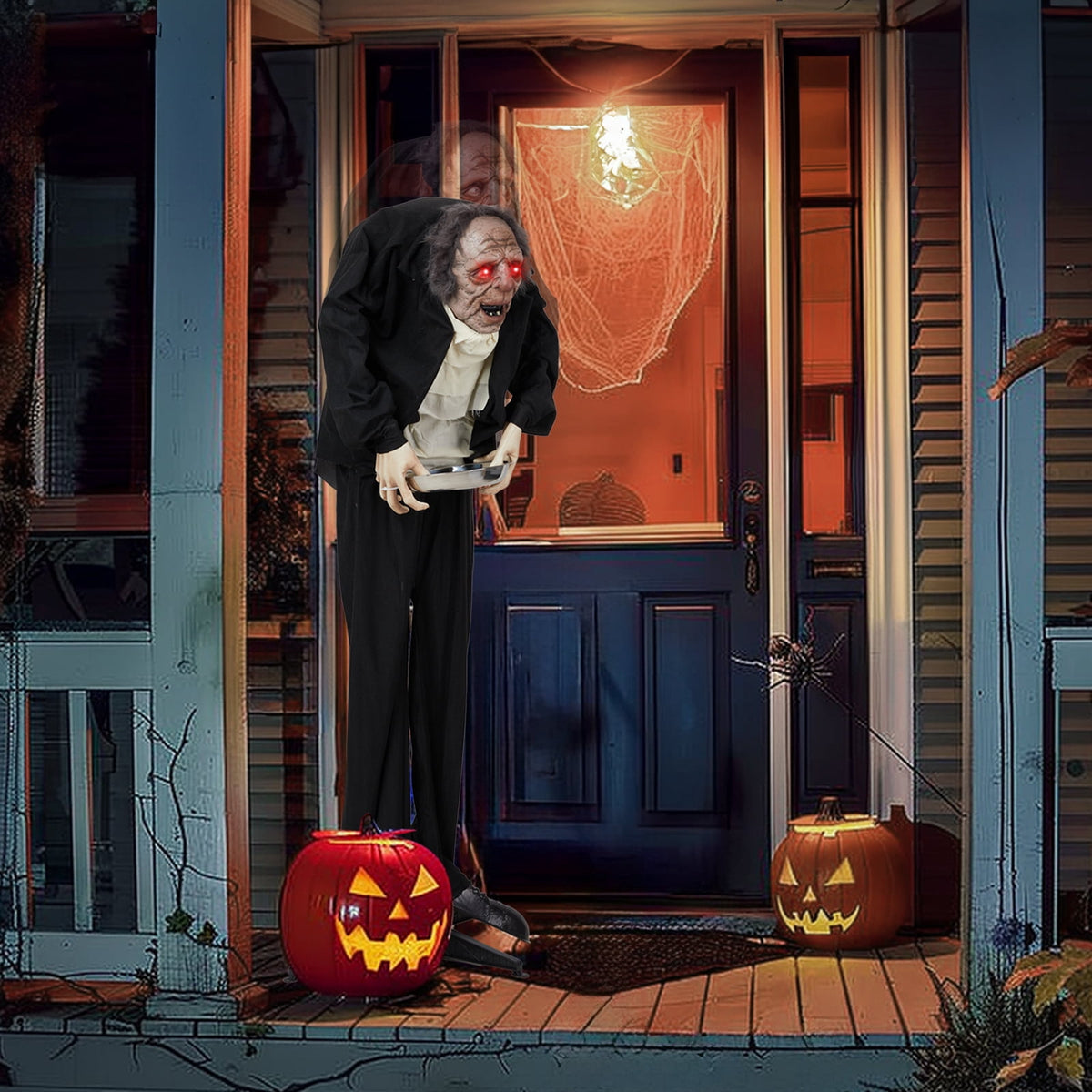 Haunt & Co 5FT Halloween Animatronic Grandpa w/ Candy Dish The Sound Activated Standing Halloween Prop